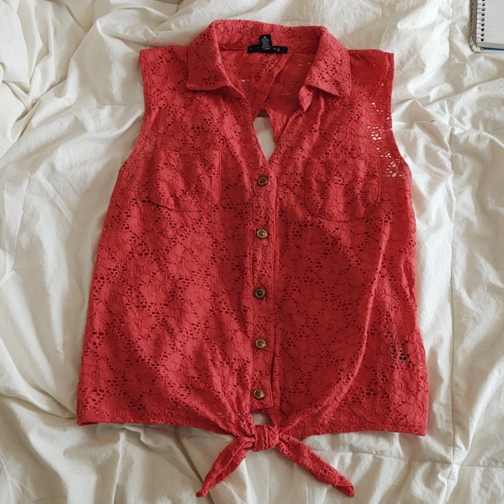 Tie-Front Sleeveless Blouse